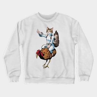 Whimsical Cat Riding Chicken Crewneck Sweatshirt